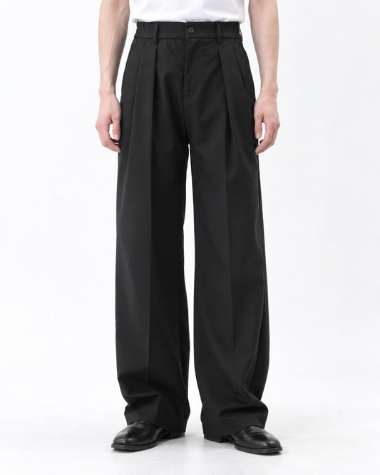 Pleated Wide-Leg Floor-Length Trousers