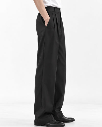 Pleated Wide-Leg Floor-Length Trousers