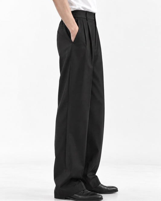 Pleated Wide-Leg Floor-Length Trousers