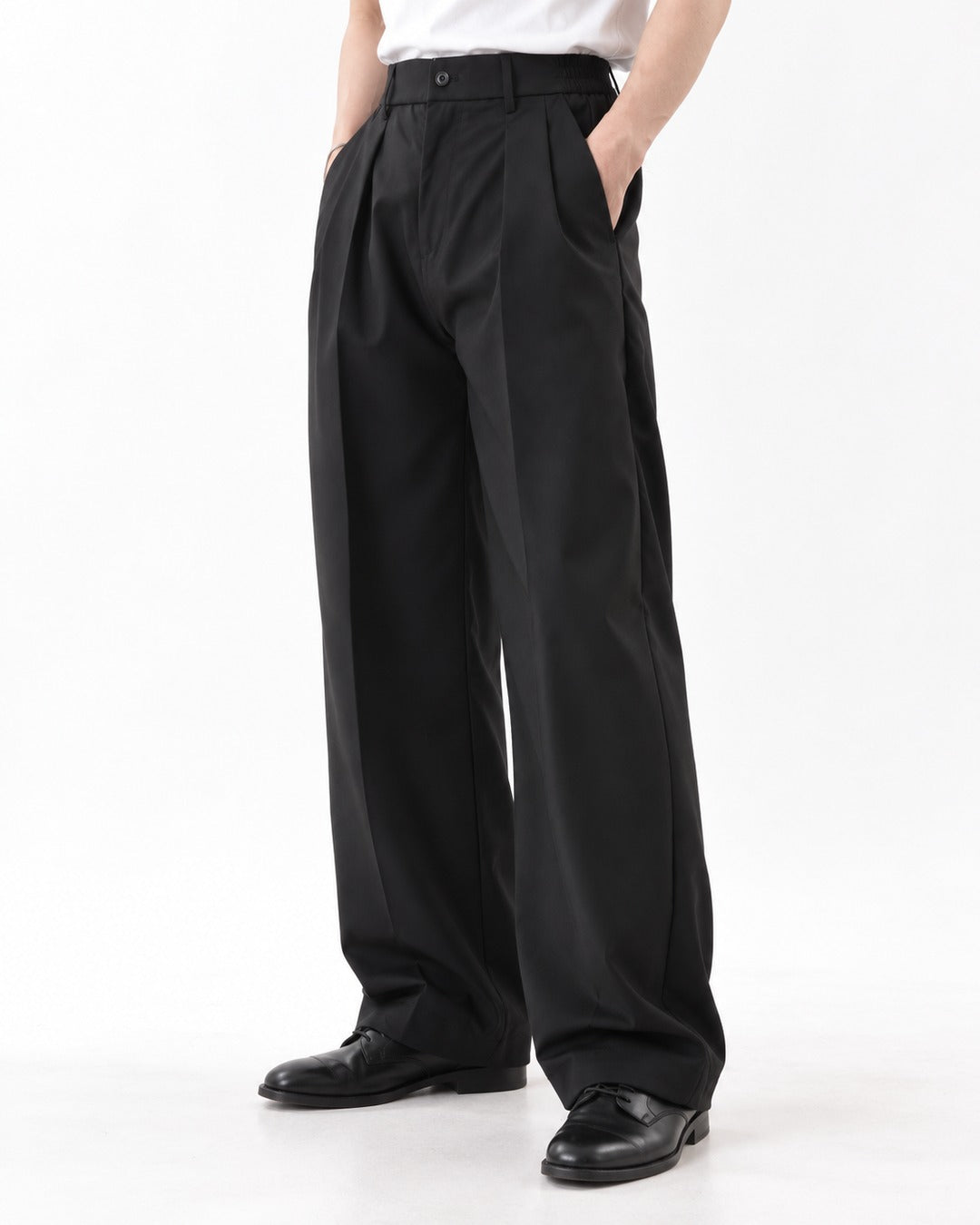 Pleated Wide-Leg Floor-Length Trousers