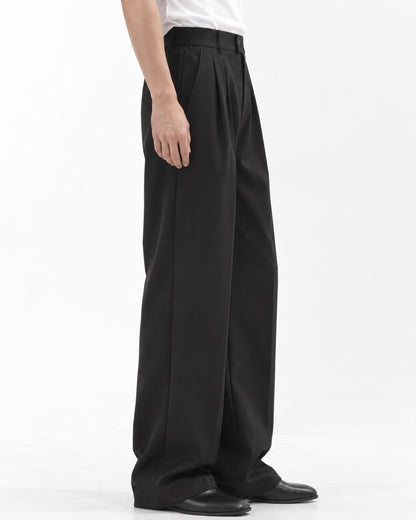 Pleated Wide-Leg Floor-Length Trousers