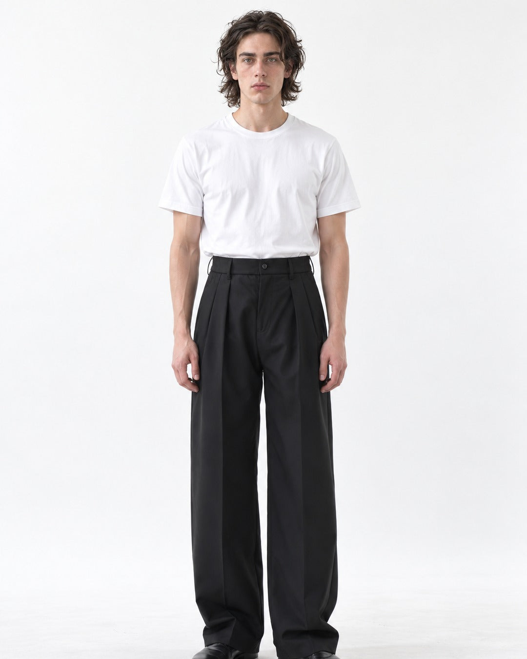 Pleated Wide-Leg Floor-Length Trousers