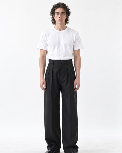Pleated Wide-Leg Floor-Length Trousers