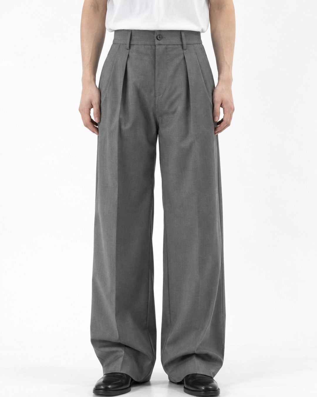 Pleated Wide-Leg Floor-Length Trousers