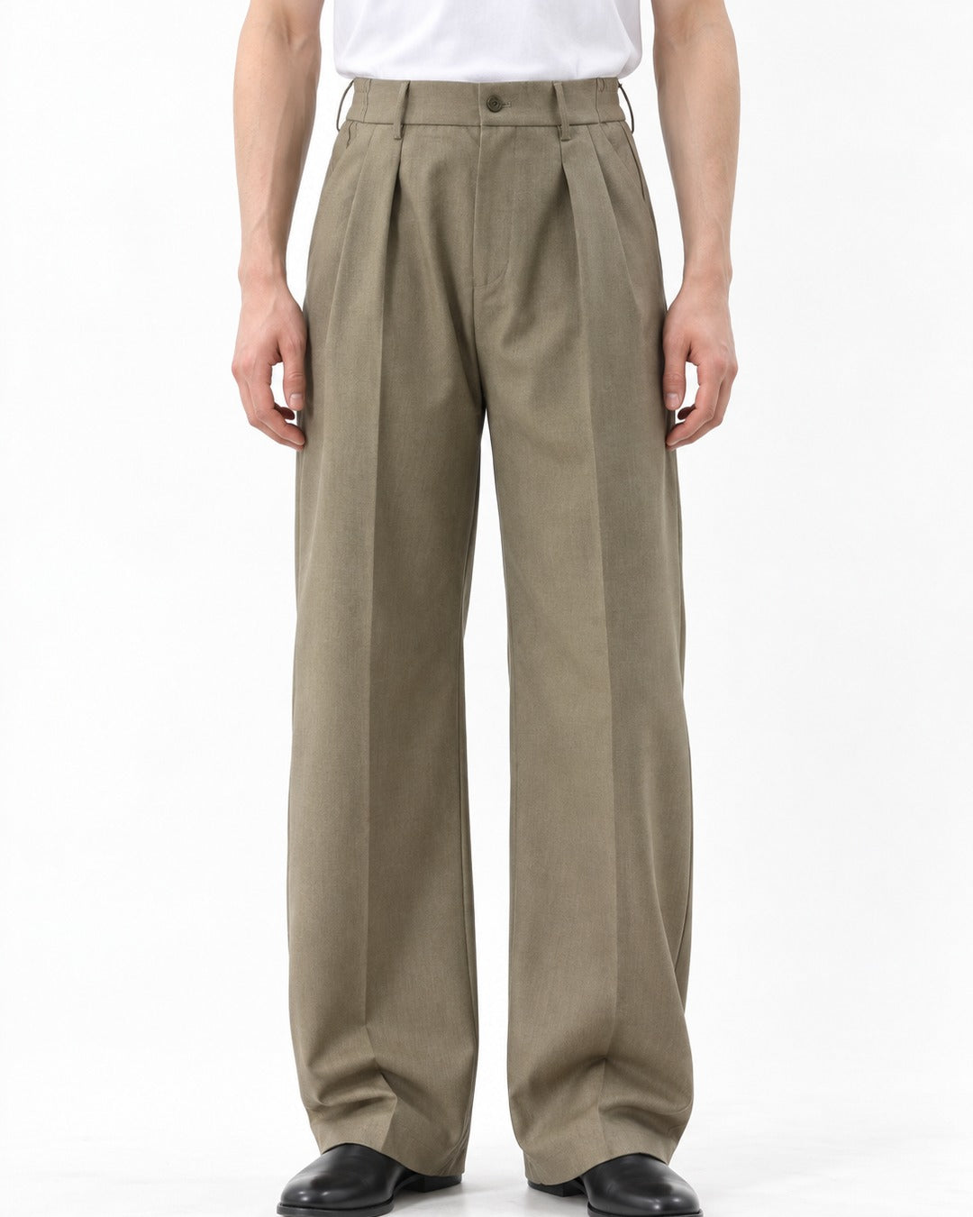 Pleated Wide-Leg Floor-Length Trousers
