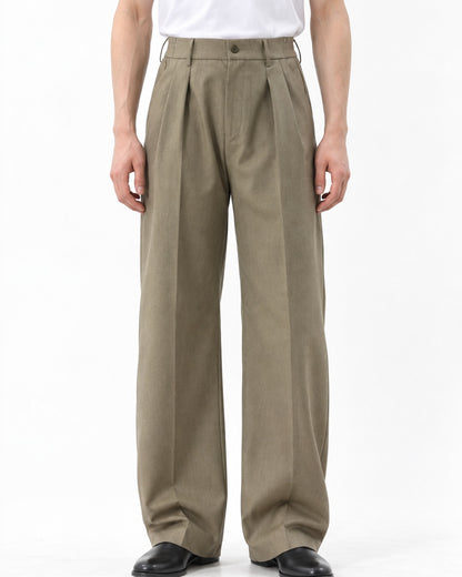 Pleated Wide-Leg Floor-Length Trousers