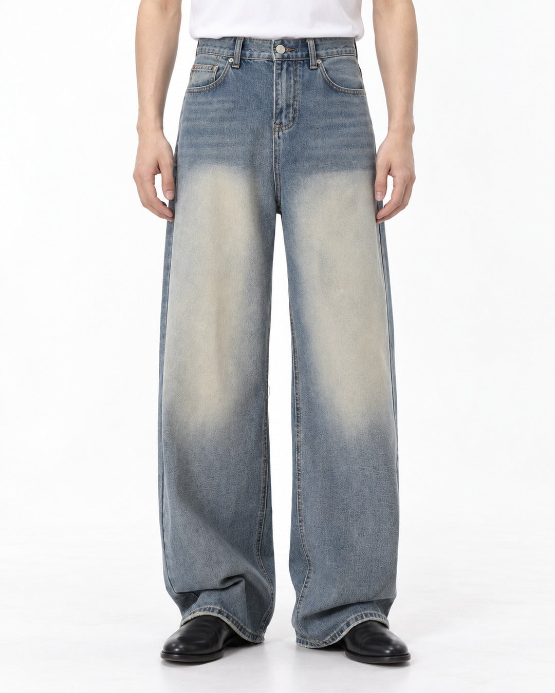Faded Wide-Leg Denim Jeans