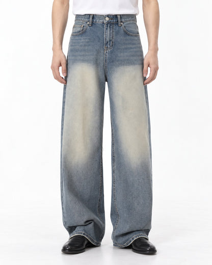 Faded Wide-Leg Denim Jeans