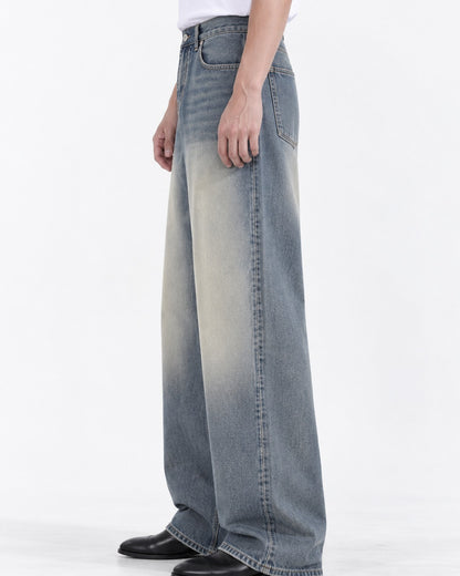 Faded Wide-Leg Denim Jeans