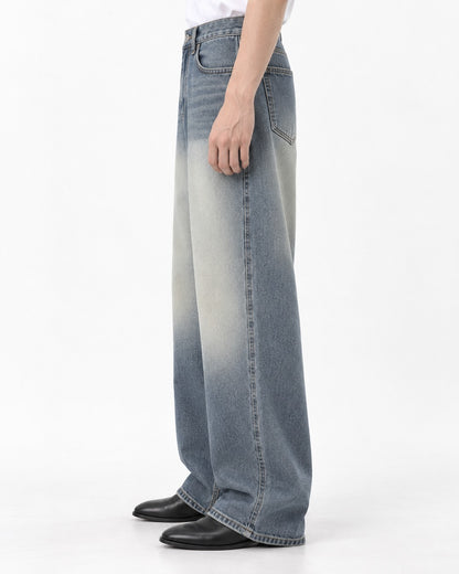 Faded Wide-Leg Denim Jeans