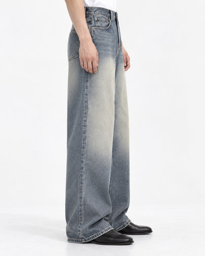 Faded Wide-Leg Denim Jeans