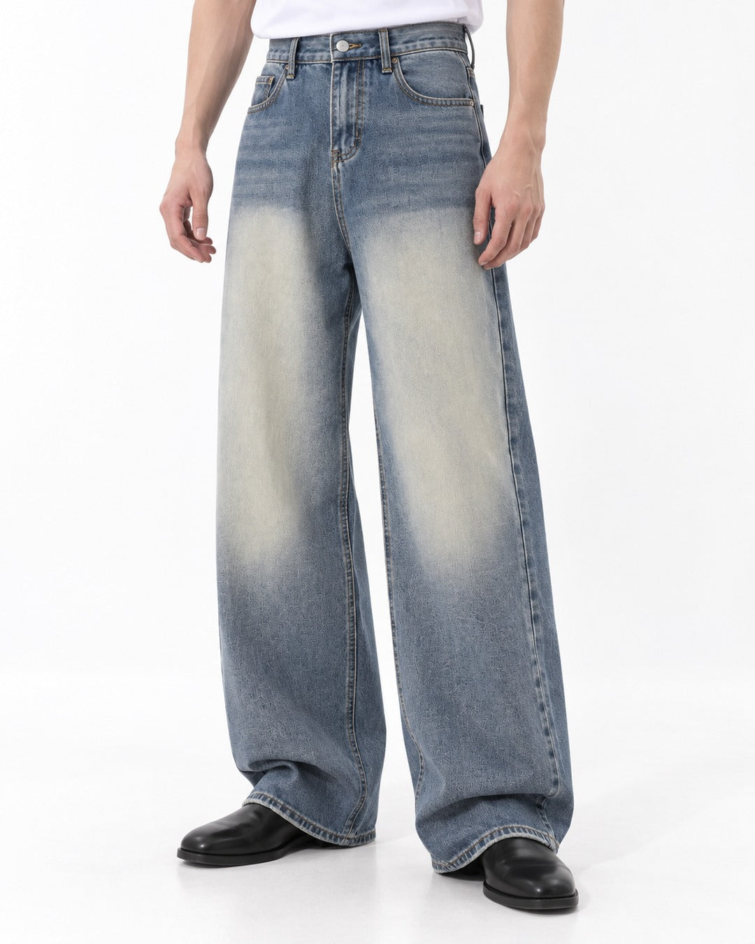 Faded Wide-Leg Denim Jeans