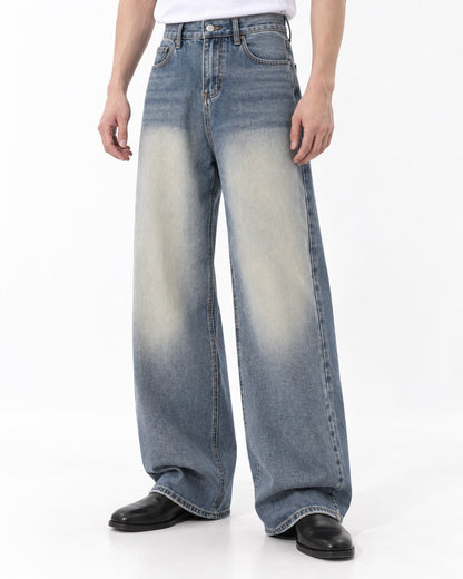Faded Wide-Leg Denim Jeans