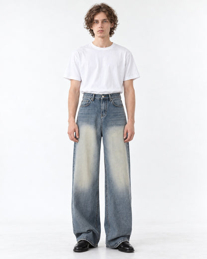 Faded Wide-Leg Denim Jeans
