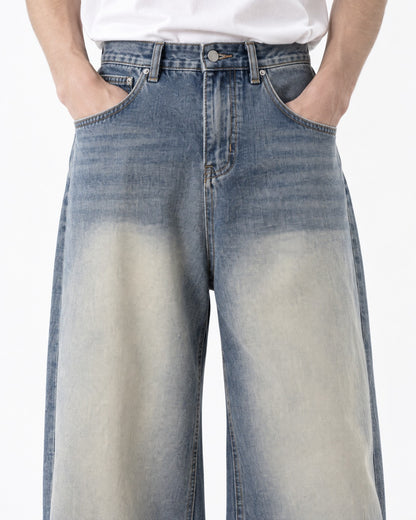 Faded Wide-Leg Denim Jeans