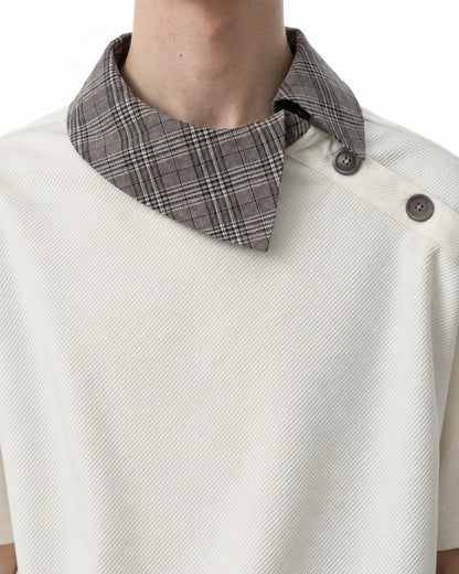 Tee with Fold-Over Plaid Collar Accent