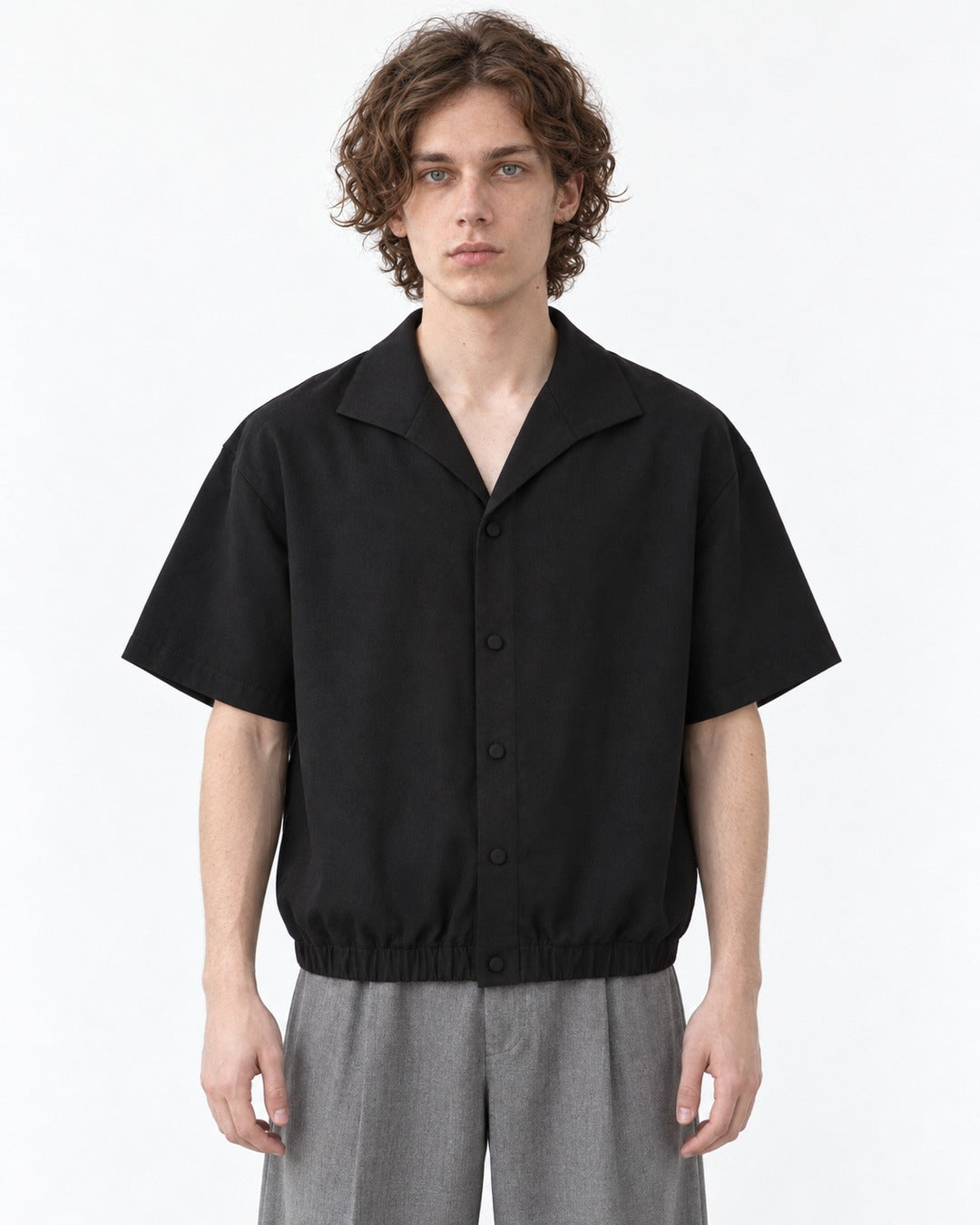 Open-Collar Short-Sleeve Shirt