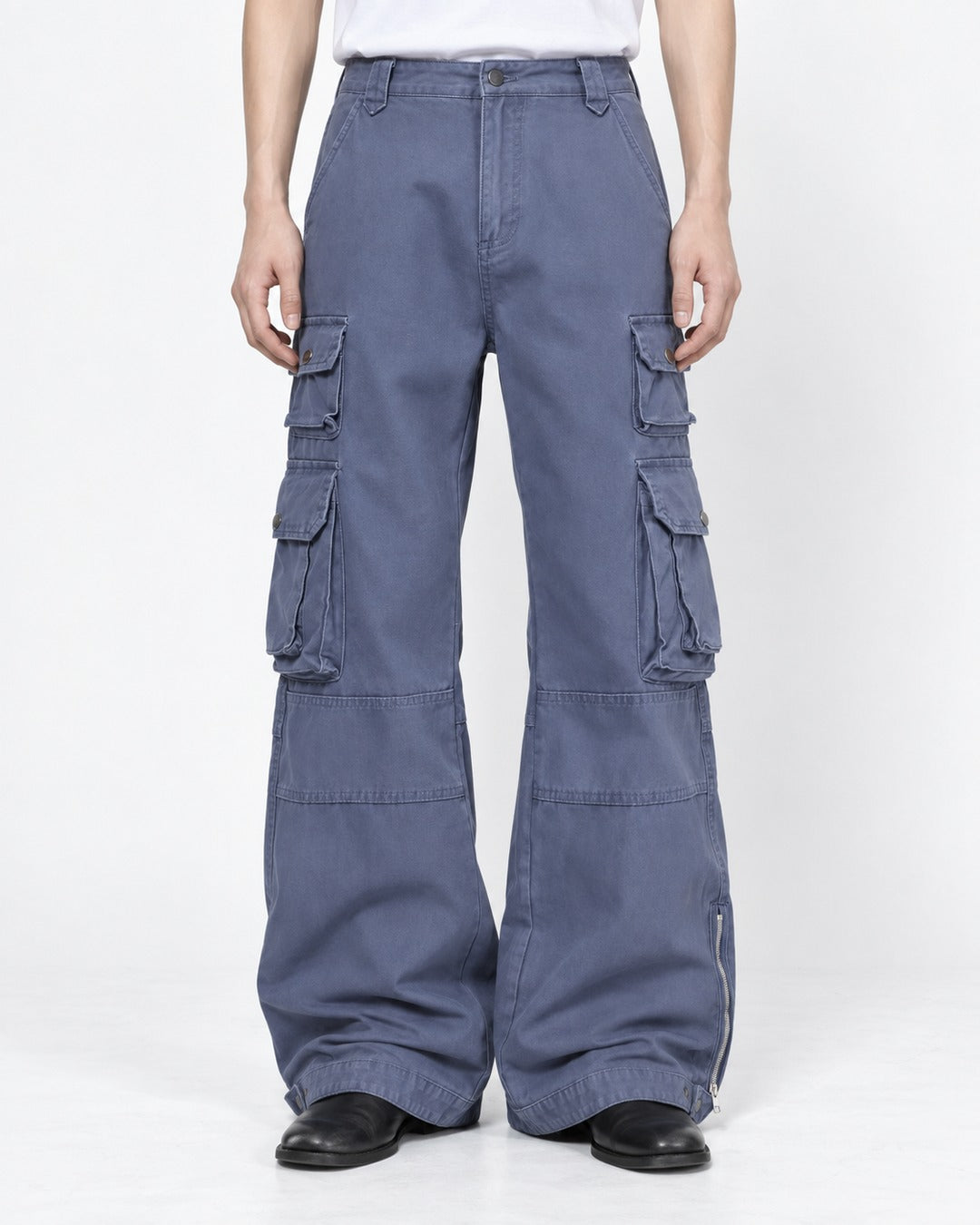 Ankle-Zip Wide-Leg Cargo Pants