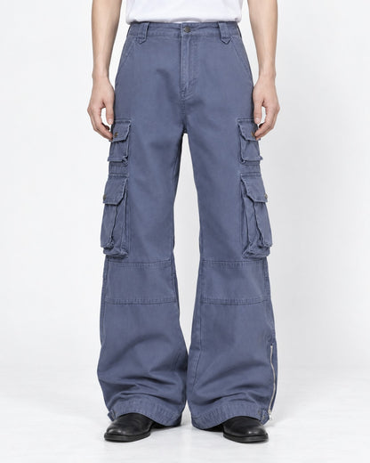 Ankle-Zip Wide-Leg Cargo Pants
