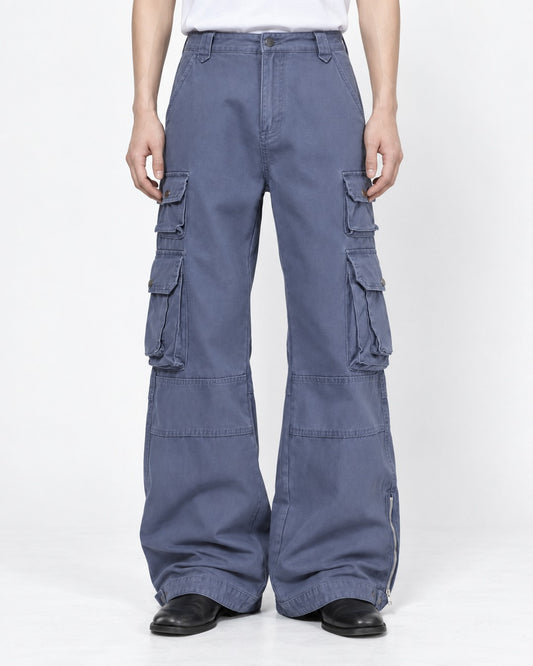 Ankle-Zip Wide-Leg Cargo Pants