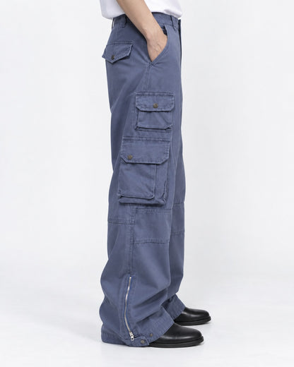 Ankle-Zip Wide-Leg Cargo Pants
