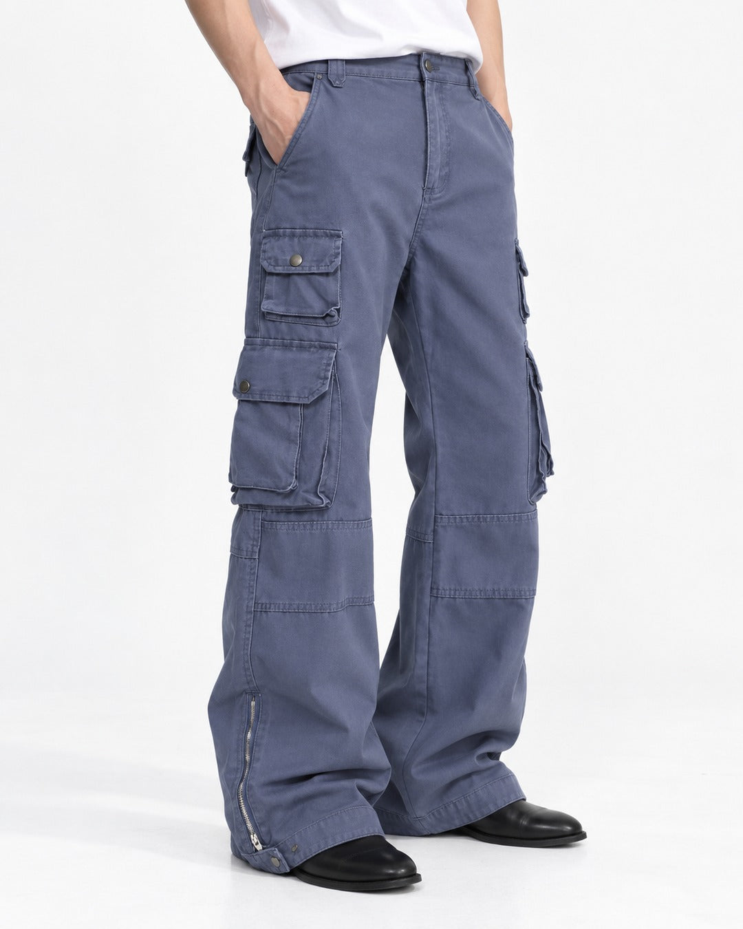 Ankle-Zip Wide-Leg Cargo Pants