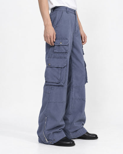 Ankle-Zip Wide-Leg Cargo Pants