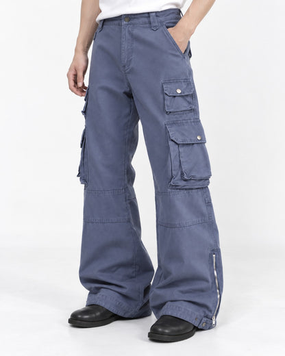Ankle-Zip Wide-Leg Cargo Pants