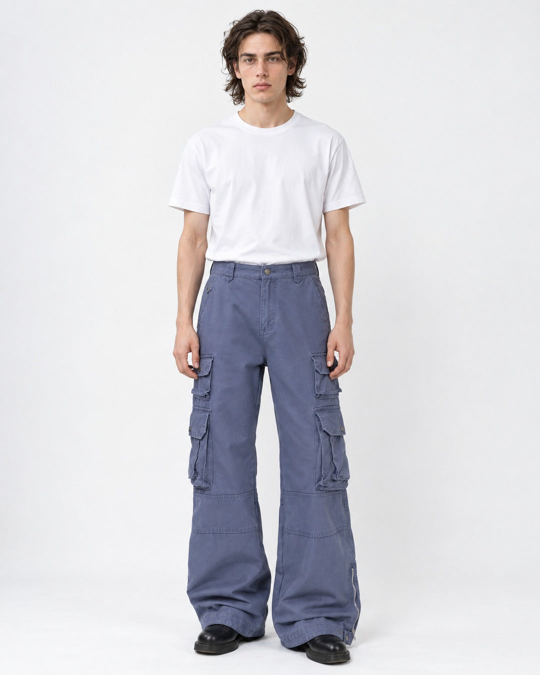 Ankle-Zip Wide-Leg Cargo Pants