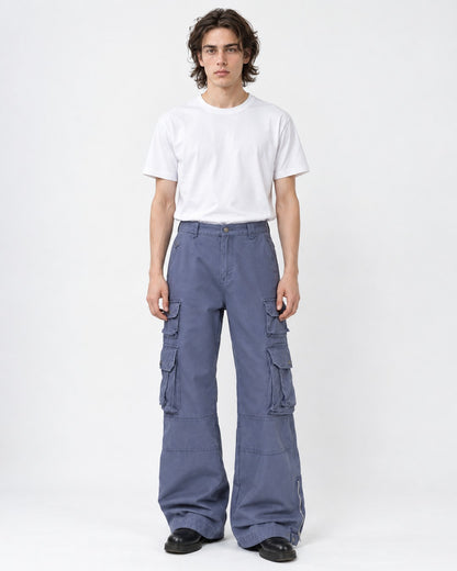 Ankle-Zip Wide-Leg Cargo Pants