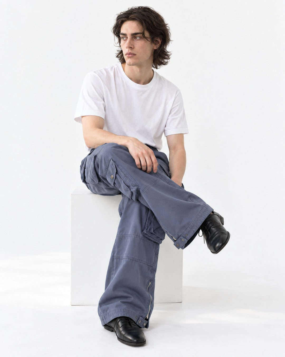 Ankle-Zip Wide-Leg Cargo Pants