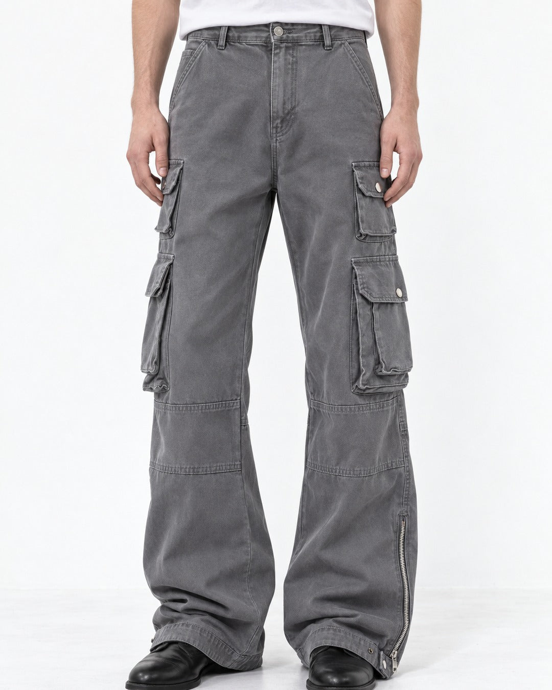 Ankle-Zip Wide-Leg Cargo Pants