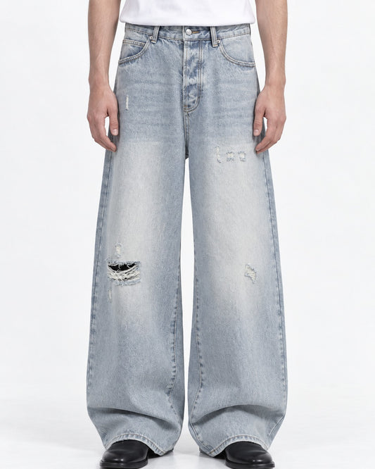 Distressed Wide-Leg Jeans With Raw Hem