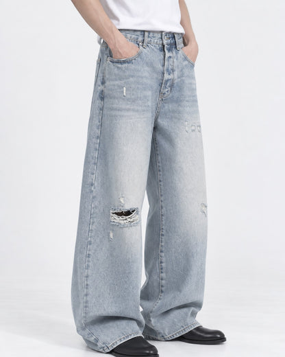 Distressed Wide-Leg Jeans With Raw Hem