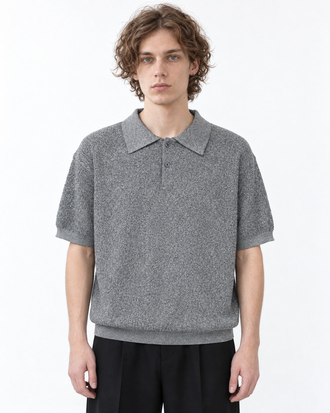 Knit Polo Shirt (Gray)