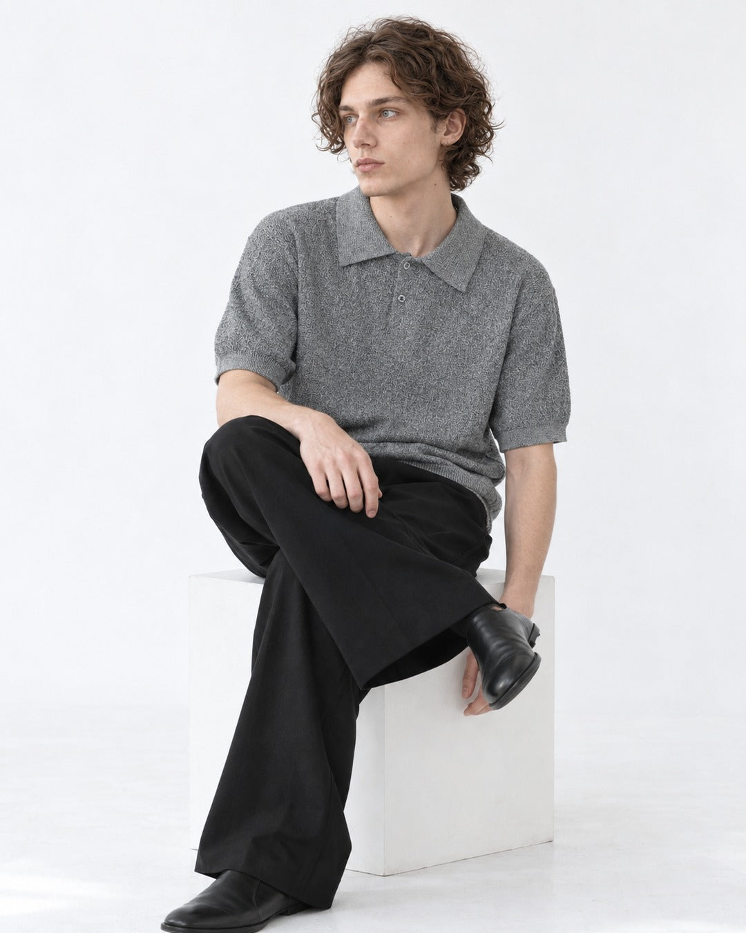 Knit Polo Shirt (Gray)