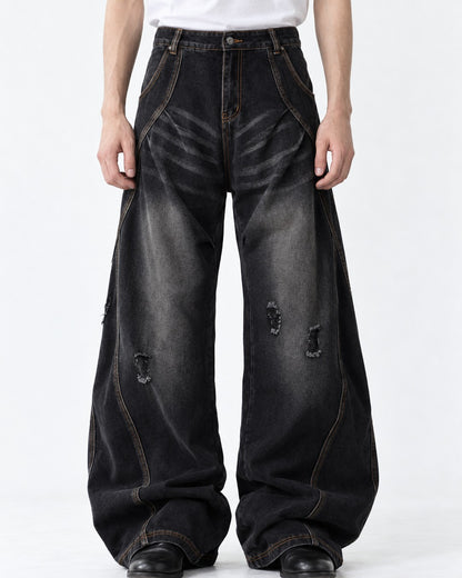 Contrast-Stitch Balloon-Leg Jeans