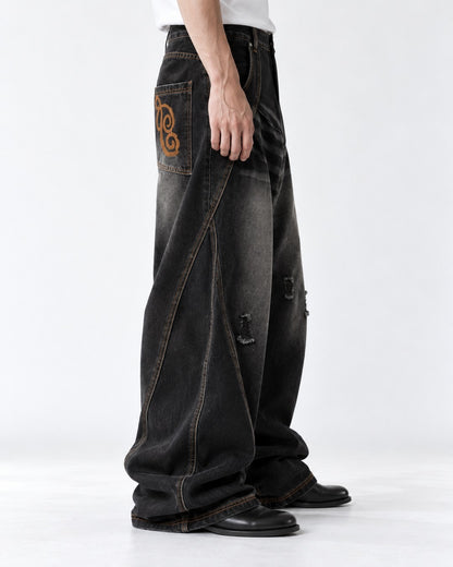 Contrast-Stitch Balloon-Leg Jeans