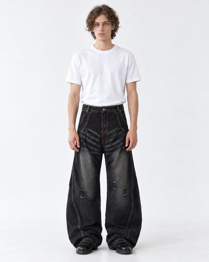 Contrast-Stitch Balloon-Leg Jeans