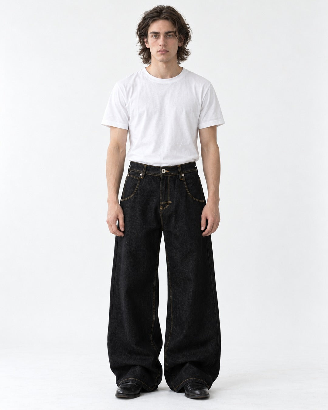 Embroidered Flap Pocket Wide-Leg Jeans