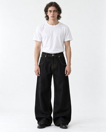Embroidered Flap Pocket Wide-Leg Jeans