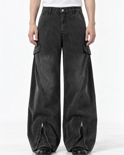 Zip-Cuff Wide-Leg Cargo Jeans