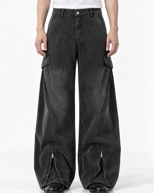 Zip-Cuff Wide-Leg Cargo Jeans