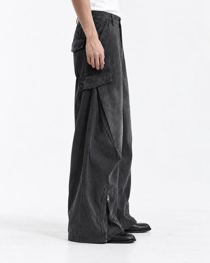 Zip-Cuff Wide-Leg Cargo Jeans