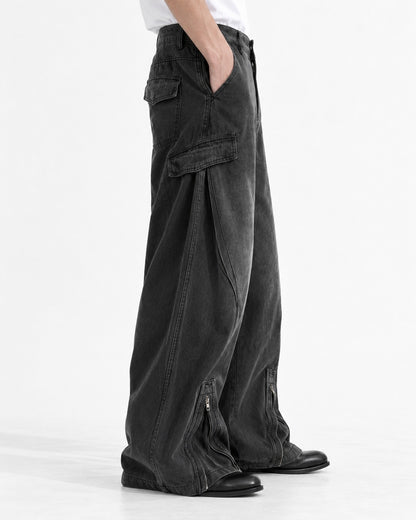 Zip-Cuff Wide-Leg Cargo Jeans