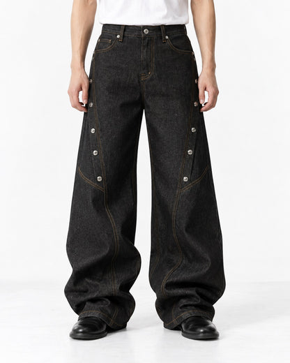Snap-Trim Curved-Panel Wide-Leg Jeans