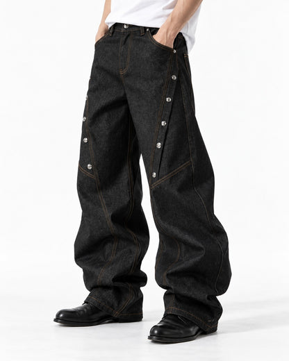 Snap-Trim Curved-Panel Wide-Leg Jeans