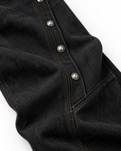 Snap-Trim Curved-Panel Wide-Leg Jeans