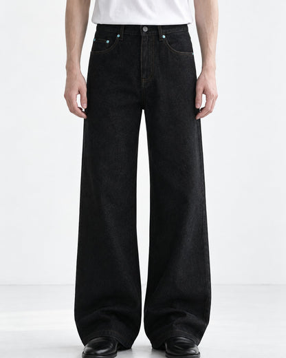 Turquoise Rivet Wide-Leg Jeans