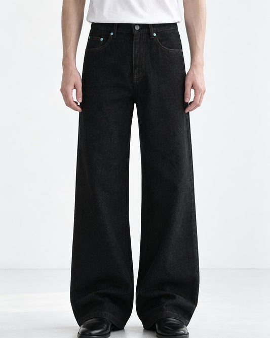 Turquoise Rivet Wide-Leg Jeans